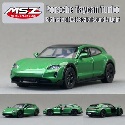 1/36 Porsche Taycan Turbo S Speelgoedauto Model Msz Diecast Metaal Miniatuur Pull Back Geluid & Licht Collectie Cadeau Voor Kinderen Jongen blue