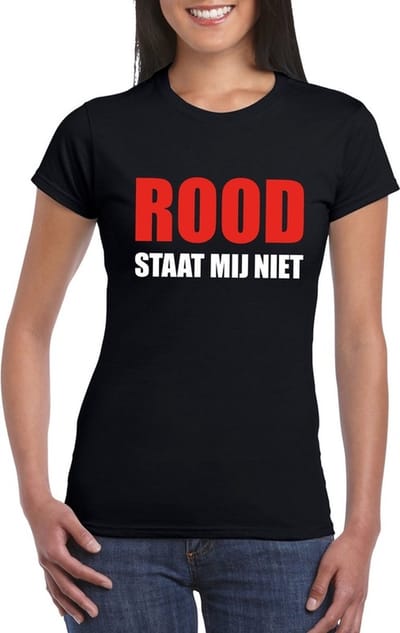 Rood staat mij niet t-shirt zwart dames S