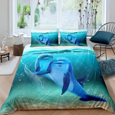 Blauwe Dolfijn Beddengoed Collectie Dekbed Queen Full Size Oceaan Dieren Beddengoed Voor Jongens Kinderen Tiener Jongen Beddengoed Met Kussenslopen 3 Stuks 140x200cm 3pcs