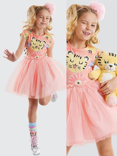Denokids CFF-24Y1-019 Roze Meisjes Tule Jurk Luipaard Bloemenprint 92