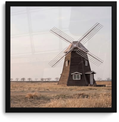 Poster in lijst - Fotolijst 40x40 cm - Posters - Windmolens - Landschap - Veld - Posterlijst zwart - Decoratie - Wanddecoratie woonkamer - Muurdecoratie slaapkamer