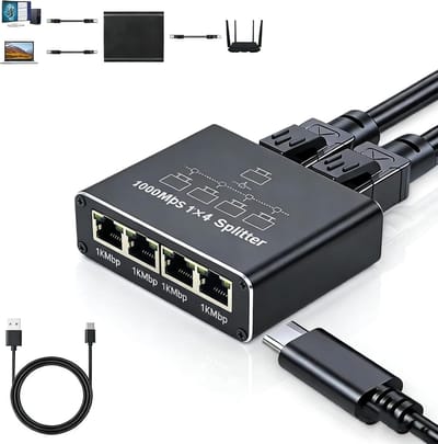 Netwerk Splitter - Ethernet Hub - Internet Delen - Gigabit Snelheid 1000 Mbps - 4 Poorten - Aluminium