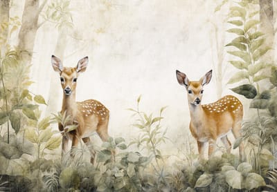 Fotobehang - Hert - Ree - Bos - Dieren - Pastel - Dier - Vliesbehang- 254x184cm (lxb)