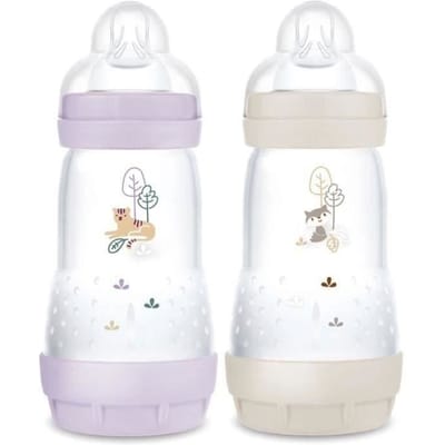Lot de 2 Biberons - MAM - Easy Start / Anti-Colique - 260 ml - Tétine Débit 2 - Lilas + Sable
