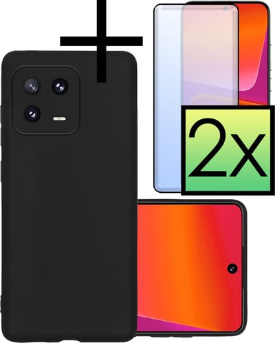 Hoesje - Met 2x Screenprotector - Geschikt voor Xiaomi 13 Pro - Sterk & Shockproof - Back Cover - Siliconen Case - Telefoon Hoes - Zwart