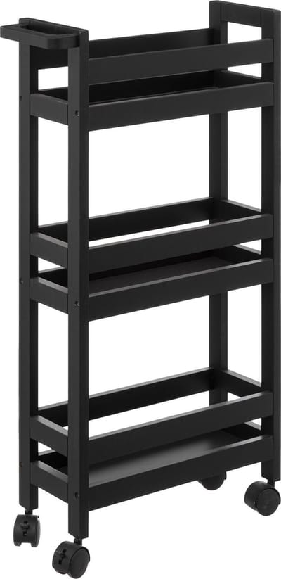 5Five Keuken of badkamer trolley 3-laags - zwart - D15 x B40 x H75 cm - Verrijdbaar - mdf hout - met wielen