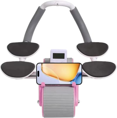 Buikspiertrainer Wiel - Core Trainer - Kracht Training - Automatische Rebound Functie - Met Elleboogsteun - Roze