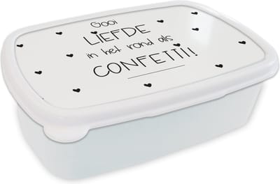 Broodtrommel Wit - Lunchbox - Brooddoos - Liefde - Quotes - Gooi de liefde in het rond als confetti - Spreuken - 18x12x6 cm - Volwassenen