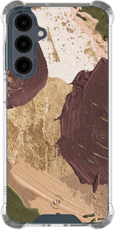 Shockproof hoesje - Geschikt voor Samsung Galaxy A16 - Abstract art - Extra sterke case - TPU/polycarbonaat - Print / Illustratie - Bruin, Transparant