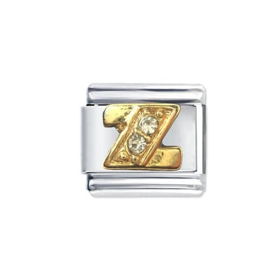 Schakel Bedel - Letter Z - met strass - 9mm Charm - Schakel voor Italiaanse Bedelarmband - Plated