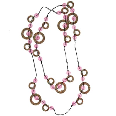 Behave - Lange ketting dames - Boho stijl - Roze touwringen - 130 cm