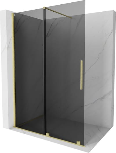 Mexen Velar schuifbare Walk-in douchewand 130 x 200 , grafiet 8 mm, goud geborsteld - 871-130-000-43-55