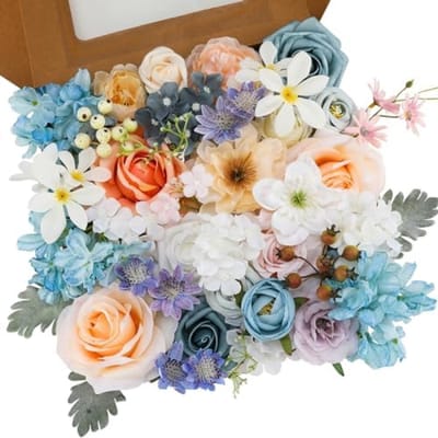 PromoHome Kunstbloemen Set Blauwe Mix Zijden Bloemen Neprozen Met Stengels - Bruiloft Bruidsboeket Tafeldecoratie Babyshower Bloemstuk Woondecoratie