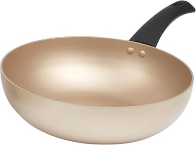 28cm Wokpan - Geschikt voor Alle Hob, Inclusief Inductie, Antiaanbaklaag, Eenvoudig schoon te maken, Aluminium, Comfortable Handgrepen, PFOA Vrij, Zwart/Goud