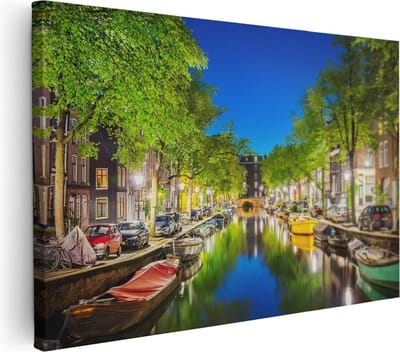 Artaza Canvas Schilderij Amsterdam - 30x20 cm - Klein - Wanddecoratie Skyline - Muurdecoratie Woonkamer - Kamer Accessoires