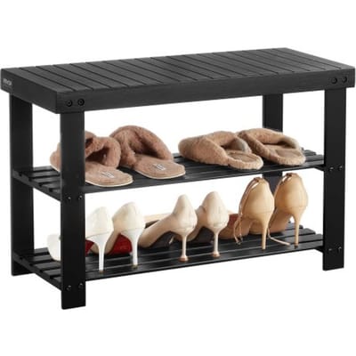 VEVOR Schoenenrekbank (703 x 288 x 451 mm), Halbank van bamboe, 3-laags schoenenrek (draagvermogen 130 kg), voor voordeur, hal, woonkamer, slaapkamer, zwart