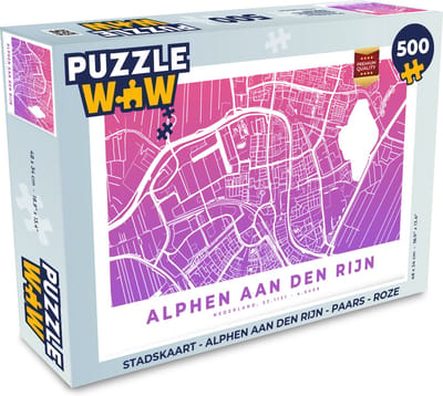 Puzzel Stadskaart - Alphen aan den Rijn - Paars - Roze - Legpuzzel - Puzzel 500 stukjes - Plattegrond