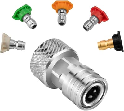 Tuinslang Adapter - Hogedruk Koppeling - Krachtig Reinigen - Roestvrij Staal - 5 Sproeiers - Zilver