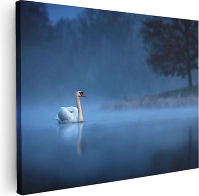 Artaza Canvas Schilderij Zwaan In Mist - 40x30 cm - Klein - Muurdecoratie Vogels - Wanddecoratie Woonkamer - Kamer Accessoires Water