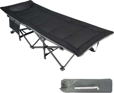 Campingbed, veldbed, inklapbaar met kussen voor volwassenen, XXL, 190 x 71 x 38 cm, opvouwbaar, veldbedonderlegger met matras, topper voor camping, tuin, binnen, outdoor