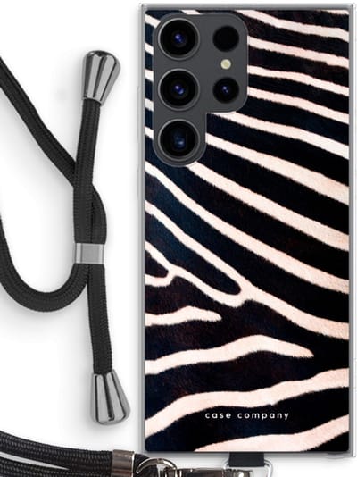 Hoesje met koord geschikt voor Samsung Galaxy S23 Ultra hoesje met Koord - Zebra - Telefoonhoesje met Zwart Koord - Bescherming aan alle Kanten en Over de Schermrand
