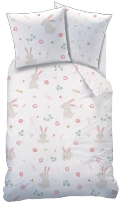 Matt & Rose Dekbedovertrek, Petit Lapin - Eenpersoons -140 x 200 + 63 x 63 cm - Katoen