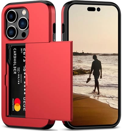 Hybrid Card Case Hoesje geschikt voor iPhone 16 Pro Max - rood- Pashouder - Kaarthouder - Pasjes - Kaarten - Duurzaam - Slank