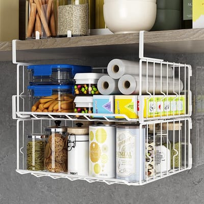 Opbergrek voor Keuken of Badkamer, 2 Stuks Vouwbare Draadmesh Planken, Ruimtebesparend en Stevig, Geen Montage Vereist, Ideaal voor Organisatie