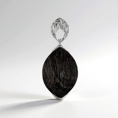 Cavill - Zilveren Hanger 925 Sterling met Veeneik en 2,16 ct Marquise Cabochon - Handgemaakt Modern Houten Sieraad - Asymmetrisch Elegant 27x12 mm