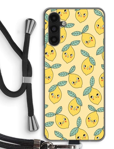 Case Company® - Hoesje met koord geschikt voor Samsung Galaxy A04s hoesje met Koord - Citroenen - Telefoonhoesje met Zwart Koord - Bescherming aan alle Kanten en Over de Schermrand