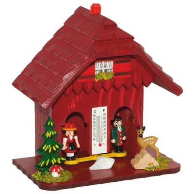 Weerhuisje Hout - Weerstation Huisje - Buiten Weer Voorspellen - Vochtgevoelige Darm - 14x16x9 cm - Rood