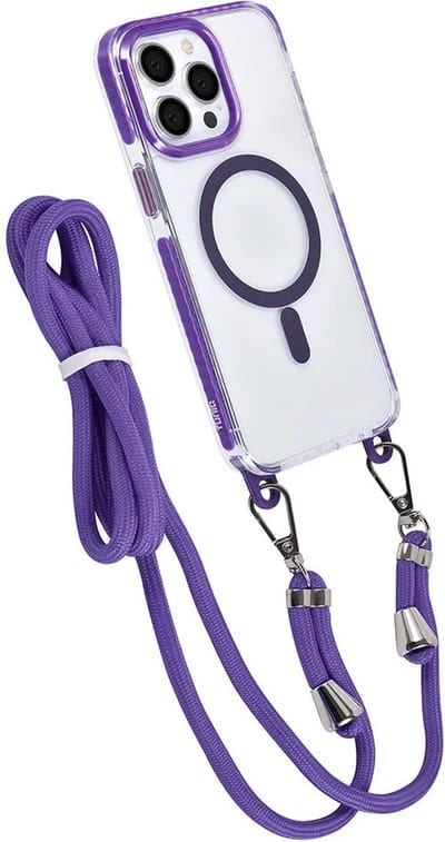 Hoes Geschikt voor: iPhone 15 Pro Hoesje voor om de nek - Magnetisch Magsafe Hoesje Met Koord - Hoes Met Koord - Hoes Cover Met Koord - Paars