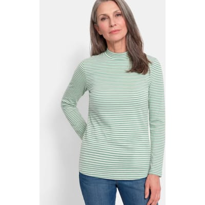 Shirt met lange mouwen, strepen en opstaande kraag - lichtgroen / gebroken wit / gestreept - Gr. 19 van Goldner Fashion