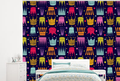 Behang - Fotobehang Patronen - Kroon - Kleuren - Jongens - Kinderen - Kids - Breedte 300 cm x hoogte 240 cm