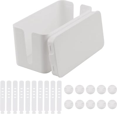 Kabelbox, kabelmanagementbox, kleine opbergdoos voor stekkerdozen en adapter, kabelverzamelaar met zijdelingse ingangen, wit, klein (23,5 x 11,5 x 11,5 cm)