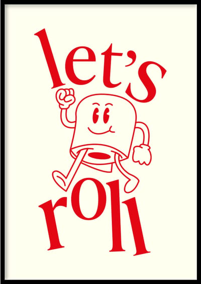 Poster Let's roll rood - 30x40 cm - WC Poster - WALLLL - Exclusief lijst - Professioneel fotopapier