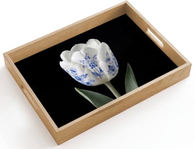 Dienblad hout 40x30 cm - Schootdienblad - Tulp - Patroon - Blauw - Borrelplank rechthoek - Plateau dienbladen