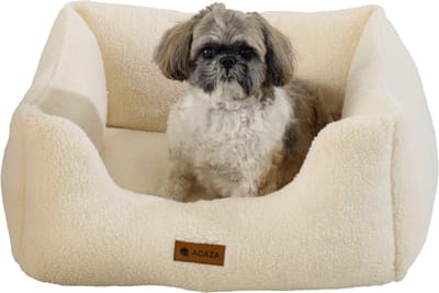 ACAZA Hondenmand - Hondenkussen - Hondenbed - 63 x 53 cm - Beige - Teddy Stof - Hondenkussen wasbaar - Hondenmanden -Kattenmand
