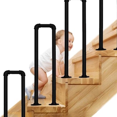 Smeedijzeren Leuning - U-vormige Steun - Veilig Traplopen - Binnen en Buiten - 80cm Lengte - Zwart