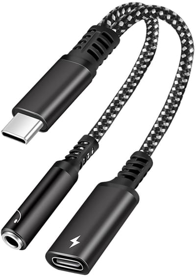 USB-C (type-c) Male naar 3.5MM jack AUX Female + USB-C female - koptelefoon speaker headset adapter kabel - 60W - geschikt voor o.a. telefoon en laptop - zwart