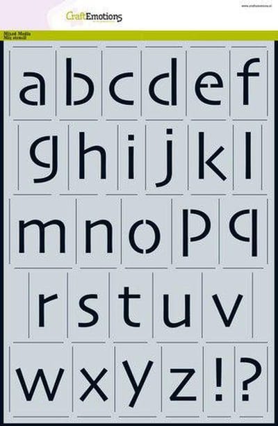 CraftEmotions stencil - alfabet kleine letters Skia A4 - H=±35mm A4