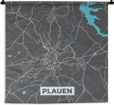 Wandkleed - Wanddoek - Duitsland – Blauw – Plauen – Stadskaart – Kaart – Plattegrond - 180x180 cm - Wandtapijt