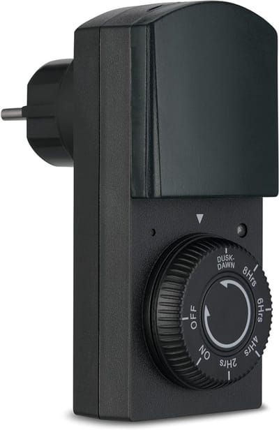 Verte Outdoor Timer Switch - Timer-Stopcontact voor Buiten IP44 met Schemersensor – Afteltimer 2/4/6/8 Uur – 1150 W – Handmatige Uitschakeling en Continu Gebruik – Weerbestendig Stopcontact met Timer