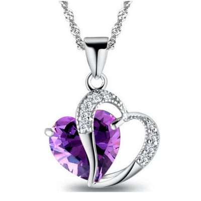 Lumici® | Amethist Ketting - Paars Hartje - Steen - Liefde - Relatie - Geschenk - Natuur - Zomer - Lente - Cadeau Voor Vrouwen - Moederdag Cadeau - Valentijn - Liefde - Verrassing - Goud & Zilver