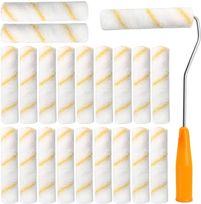 Dailygoods- Verfrollers Professioneel - 20 Stuks - Mini Verfrollers 10 cm - Verchroomde Rolframe - Ergonomische Handgreep - Geschikt voor Alle Verfsoorten - Schildersrollen