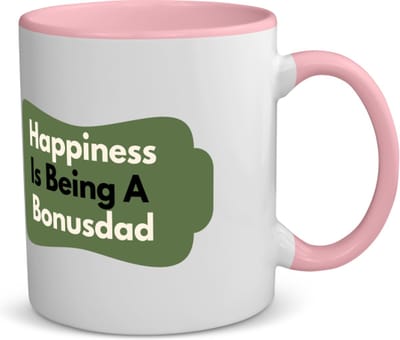 Akyol - happiness is being a bonusdad koffiemok - theemok - roze - Papa - de liefste bonusvader - vader cadeautjes - vaderdag - verjaardag - geschenk - kado - 350 ML inhoud