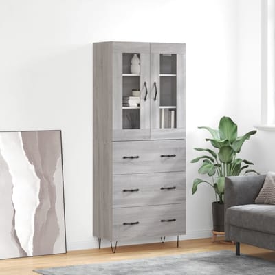 vidaXL - Hoge - kast - 69,5x34x180 - cm - bewerkt - hout - grijs - sonoma - eikenkleurig