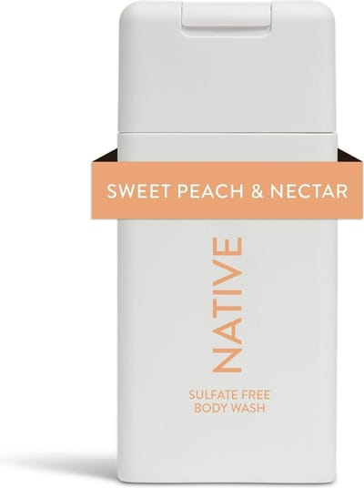 Native - Mini Travel Size Body Wash - Sweet Peach & Nectar - Sulfate Free - Paraben Free - for Men and Women - 88ml
