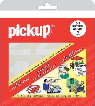 Pickup plakcijfers boekje Helvetica wit - 60 mm - 6 cm