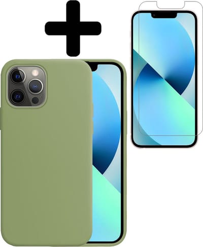 Hoesje - Met Screenprotector - Geschikt voor Apple iPhone 13 Pro - Sterk & Shockproof - Telefoon Hoes - Back Cover - Siliconen Case - Telefoonhoes - Groen